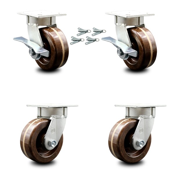 Service Caster 5 Inch Kingpinless High Temp Phenolic Wheel Caster Swivel Locks 2 Brakes, 4PK SCC-KP30S520-PHRHT-SLB-BSL-2-BSL-2 - main
